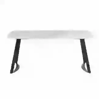 1.8m Polished Grey Veined Sintered Stone Fixed Top Dining Table with Black Powder Coated Angular  Legs